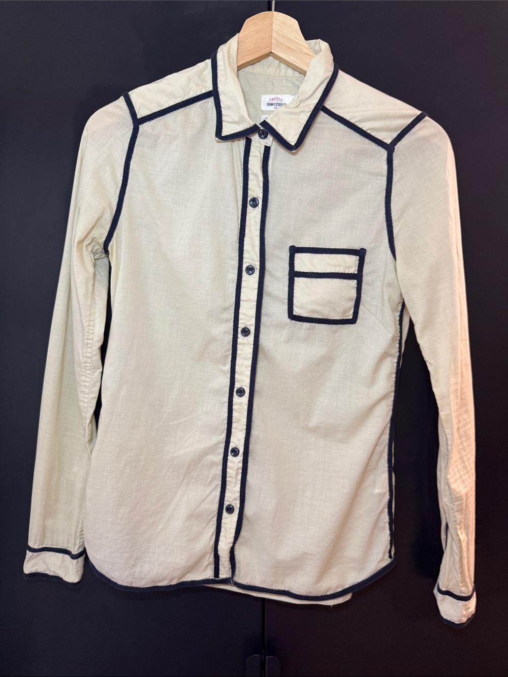 Cream Button-Down Shirt with Black Contrast Trim